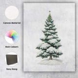 Snow Covered Christmas Fir Tree Winter Evergreen Illustration Canvas Wall Art Print Decor Picture Ready to Hang