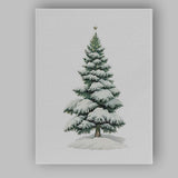 Snow Covered Christmas Fir Tree Winter Evergreen Illustration Canvas Wall Art Print Decor Picture Ready to Hang