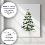 Snow Laden Festive Pine Tree Red Berry Winter Botanical Illustration Canvas Wall Art Print Decor Picture Ready to Hang