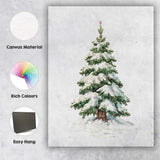 Snow Laden Festive Pine Tree Red Berry Winter Botanical Illustration Canvas Wall Art Print Decor Picture Ready to Hang