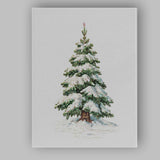 Snow Laden Festive Pine Tree Red Berry Winter Botanical Illustration Canvas Wall Art Print Decor Picture Ready to Hang