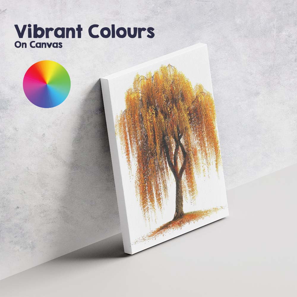 Golden Weeping Willow Autumn Landscape Tree Artistic Illustration Canvas Wall Art Print Decor Picture Ready to Hang