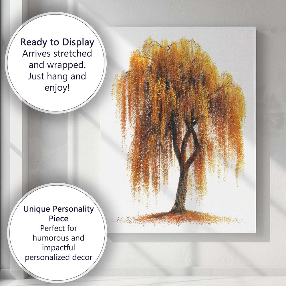 Golden Weeping Willow Autumn Landscape Tree Artistic Illustration Canvas Wall Art Print Decor Picture Ready to Hang