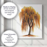 Golden Weeping Willow Autumn Landscape Tree Artistic Illustration Canvas Wall Art Print Decor Picture Ready to Hang