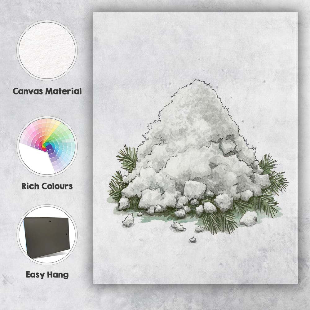 Snow Covered Evergreen Shrub Winter Botanical Sketch Illustration Canvas Wall Art Print Decor Picture Ready to Hang