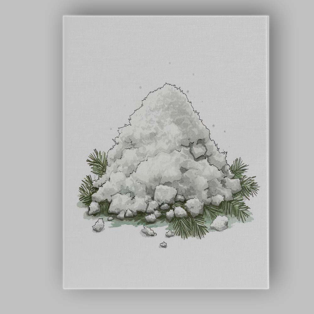 Snow Covered Evergreen Shrub Winter Botanical Sketch Illustration Canvas Wall Art Print Decor Picture Ready to Hang