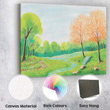 Spring Meadow Landscape Blossoming Trees Scenic Watercolour Illustration Canvas Wall Art Print Decor Picture Ready to Hang