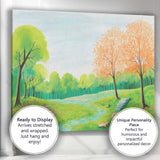 Spring Meadow Landscape Blossoming Trees Scenic Watercolour Illustration Canvas Wall Art Print Decor Picture Ready to Hang