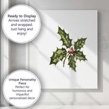 Green Holly Leaves Red Berry Botanical Christmas Illustration Canvas Wall Art Print Decor Picture Ready to Hang