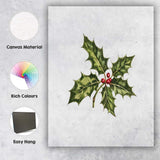 Green Holly Leaves Red Berry Botanical Christmas Illustration Canvas Wall Art Print Decor Picture Ready to Hang