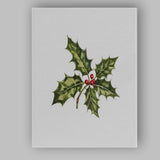 Green Holly Leaves Red Berry Botanical Christmas Illustration Canvas Wall Art Print Decor Picture Ready to Hang
