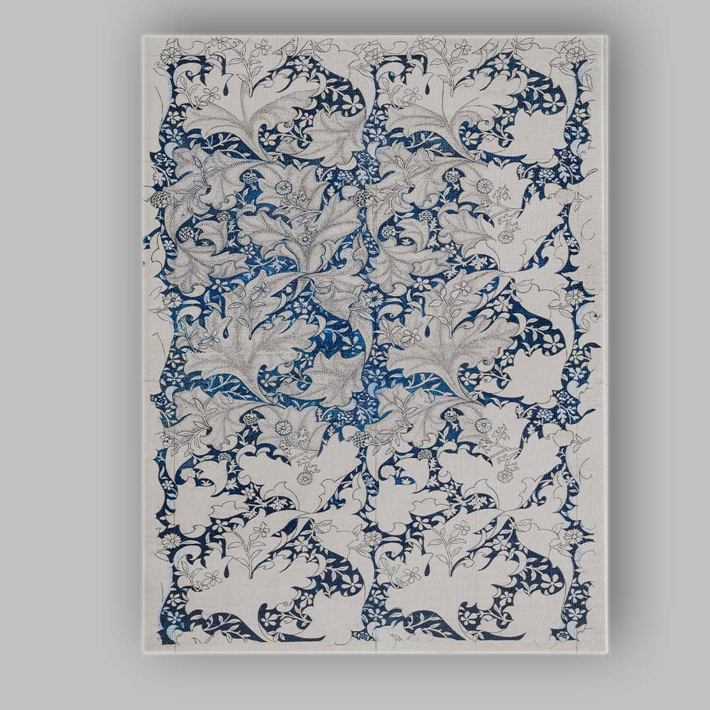 Navy Blue William Morris Style Floral Leaf Repeat Pattern Canvas Wall Art Print Decor Picture Ready to Hang