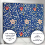 Royal Blue Arts and Crafts Floral Vine Tulip Repeat Pattern Canvas Wall Art Print Decor Picture Ready to Hang