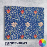 Royal Blue Arts and Crafts Floral Vine Tulip Repeat Pattern Canvas Wall Art Print Decor Picture Ready to Hang