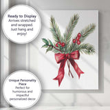 Classic Christmas Evergreen Holly Berries Red Ribbon Arrangement Canvas Wall Art Print Decor Picture Ready to Hang