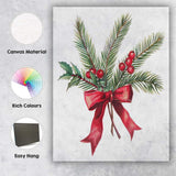 Classic Christmas Evergreen Holly Berries Red Ribbon Arrangement Canvas Wall Art Print Decor Picture Ready to Hang