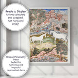 Persian Miniature Unicorn Garden Fantasy Landscape Painting Canvas Wall Art Print Decor Picture Ready to Hang