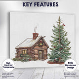 Rustic Christmas Log Cabin and Decorated Fir Tree Illustration Canvas Wall Art Print Decor Picture Ready to Hang