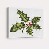 Classic Holly Leaves and Red Berries Botanical Christmas Illustration Canvas Wall Art Print Decor Picture Ready to Hang