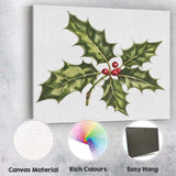 Classic Holly Leaves and Red Berries Botanical Christmas Illustration Canvas Wall Art Print Decor Picture Ready to Hang