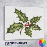 Classic Holly Leaves and Red Berries Botanical Christmas Illustration Canvas Wall Art Print Decor Picture Ready to Hang